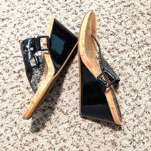 Coach black patent leather wedge logo Brookk sandals